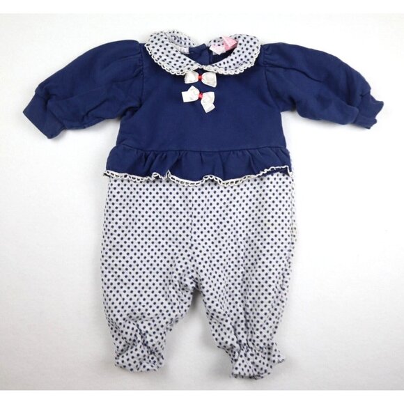VINTAGE 90'S INFANT GIRL'S BLUE PRINT JUMPSUIT OUTFIT ONE-PIECE - SIZE 6-9 MONTH - Picture 1 of 9